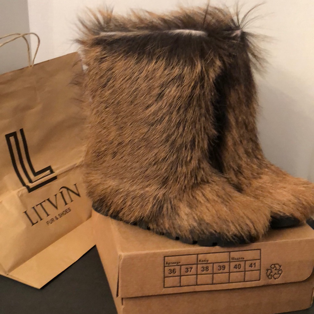 Litvin Handmade Real Fur Boots, Sherpa Lined, New Box With Tags, Made In Ukraine